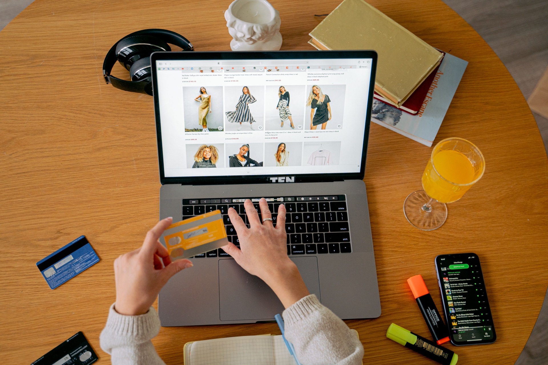 A shopper browsing an online store and checking out